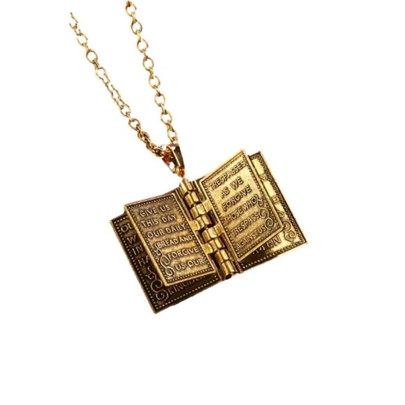 Holy Bible with The Lord's Prayer Necklace / Pendant #1107 (gold tone) - Picture 5 of 9